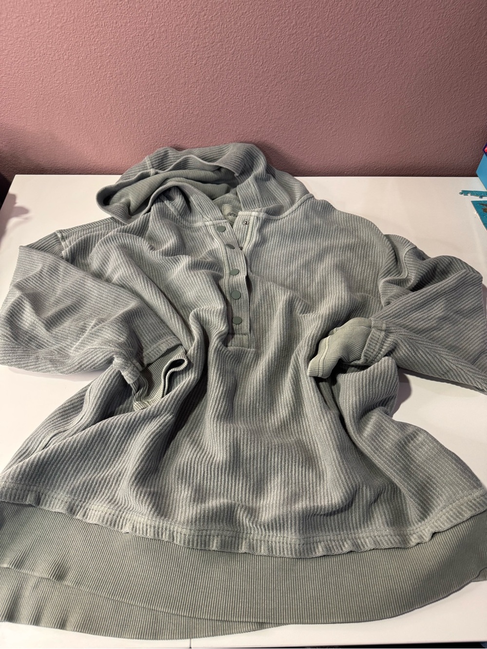 aerie oversized Sage Ribbed Henley Hoodie Sweater